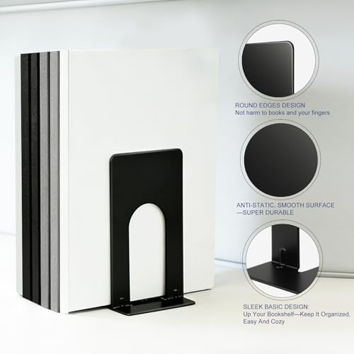 WSYDKNS Book Ends for Shelves, 4 Pack Metal Bookends, Compact Book Stopper for Small Books, CDs, Vinyl Records, Desk & Classroom Organizer, 3.9x2.8x5.2 Inch - Thumbnail 6