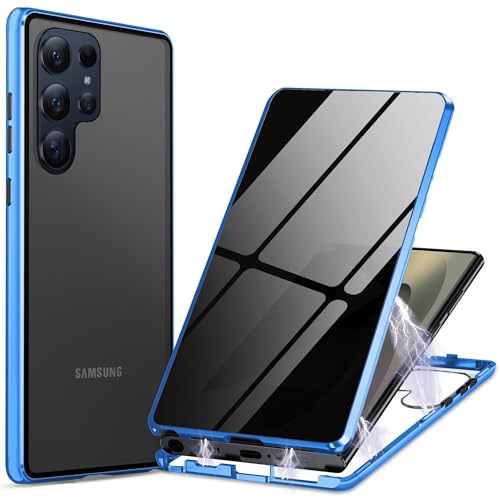 Privacy Magnetic Case for Samsung Galaxy S25 Ultra, Anti peep Magnetic Adsorption Cover Double Sided Tempered Glass Full Screen Covered, Metal Titanium Frame Privacy Screen Phone Case for S25 Ultra