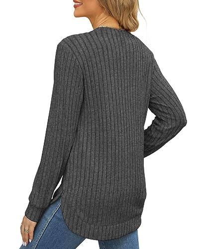 Beimuc Long Sleeve Shirts for Women Tunic Tops 2025 Fall Lightweight Crewneck Sweaters Loose Fit High Low Curved Hem4