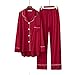 Produktbild Damen Zweiteil Schlafanzüge,Damen Modal Revers Pyjama Winter Weich Rot Bequeme Nachtwäsche Damen Warmes Pyjama Set Sexy Strick Loungewear, M.