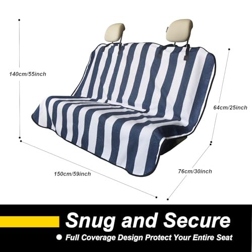 Image of Back Seat Cover for Car Trucks Van SUV Jeep,Waterproof Rear Bench Towel Seat Covers for Dogs and Kids,Automotive Backseat Protector (Blue Stripe)