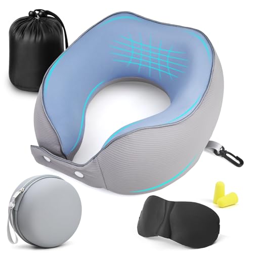lompyeu Oreiller de Voyage Avion,Coussin de Voyage en Mousse à Mémoire de Forme pour Adultes,Coussin de Nuque Ergonomique,pour Dormir dans l’Avion, la Voiture, Le Train, Le Bus et à la Maison