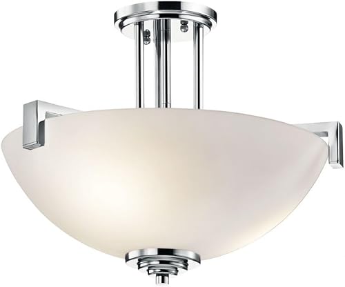 Miniatura 3 de Kichler Eileen - Colgante invertido convertible de 3 luces de 14.5 pulgadas o semi empotrado con cristal de ópalo grabado satinado en cromo