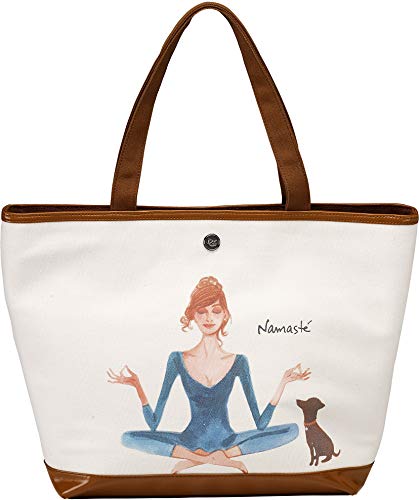 Image of Pavilion-16 inch Brown and Cream Yoga Large Canvas Tote Bag
