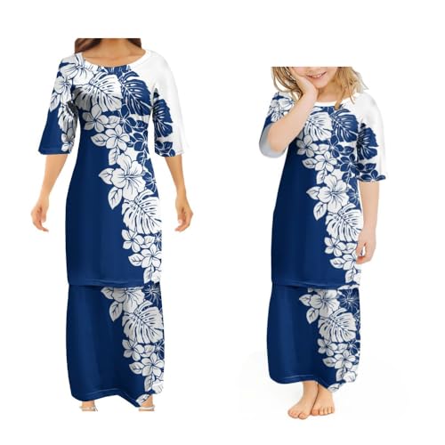 Mother Daughter Puletasi Casual Loose Dress Custom Polynesian Tribal Ethnic Summer Short-Sleeved Double Suit Dress