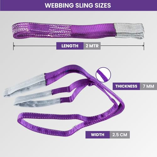 Image of Shield Flex Heavy Duty Polyester Webbing Flat Lifting Sling Belt for Material Handling, Towing, Construction & Industrial Use (1 Ton 2 Mtr, Pack of 1)