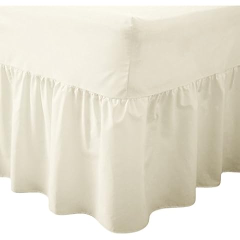 EGYPTO Valance Sheet Frilled 100% Combed Polycotton - FIT OVER MATTRESS, Cream, Double Bed Cover