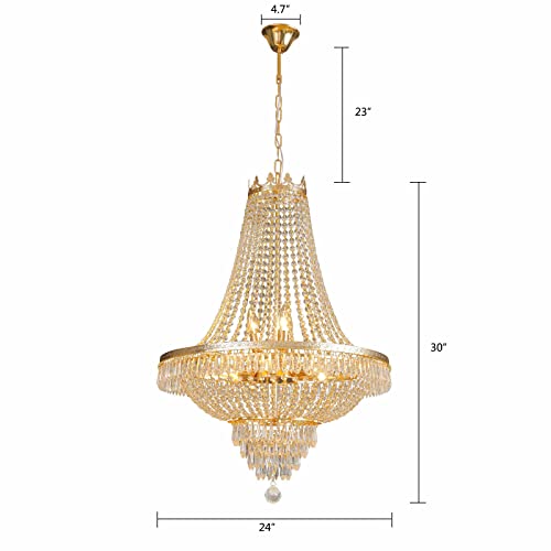 Botaidahong Modern K9 Crystal Chandelier French Empire Style Pendant Lighting Chrome Finish Raindrop Hanging Lights D24 X H30 For Living Room Foyer Dining Room Hallway Bedroom #TOP1