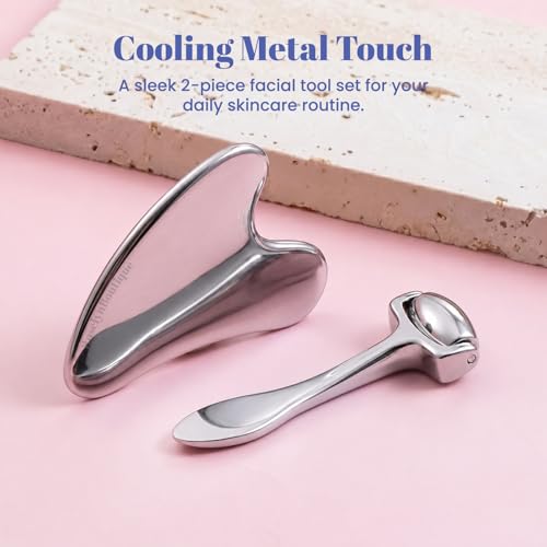 Image of ROSELYNBOUTIQUE Gua Sha Facial Tools & Stainless Steel Face Roller | Daily Skincare Routine