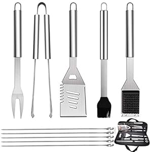 GQC 10 stuks roestvrijstalen grillbestekset, professionele grill-besteksets in draagtas, BBQ grillgereedschap, grillset, gereedschap voor mannen en vrouwen, camping, tuin