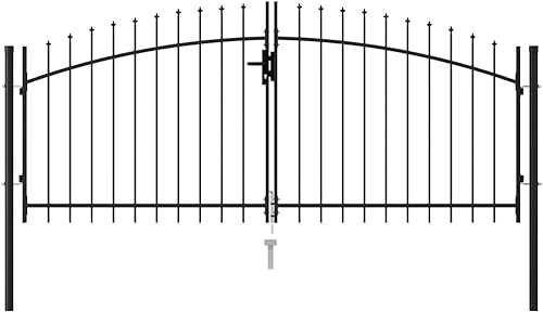 Puerta de doble puerta para jardín al aire libre con parte superior de pincho, acero recubierto de polvo resistente, valla de doble puerta de 9.8 x