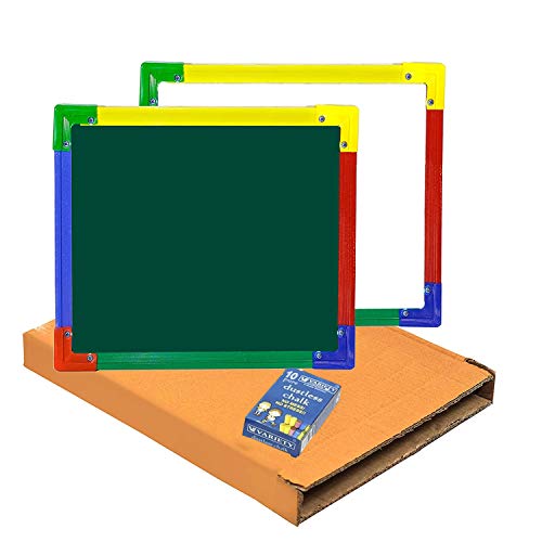 Image of DAHSHA 2 in 1 Double Sided White & Green Slate for Kids Double Side Slate Board with Colorful Aluminum Frame with Chalk (30 * 30 cm)