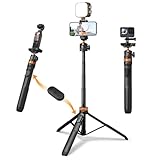 K&F CONCEPT 62''/158cm Selfie Stick Tripod with Detachable Remote Control, Compatible with GoPro Hero 13/12/11, iPhone 17/16/15, DJI Osmo Pocket 3/Action 5/360, Insta360 X5/X4, AKASO EK7000