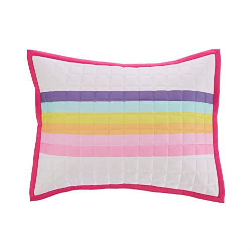 Amazon Basics Kids Cotton Reversible Quilt Bedspread - Standard Sham, Magenta Pink & Rainbow