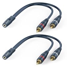 RCA to AUX Adapter 2 Pack, Female AUX 3.5 mm to Male RCA Audio Adapters, Stereo Audio 3.5mm Y Cable Converter for Smartphone Speaker MP3 Tablets TV home theater amplifiers Soundbar Car stereos-20cm