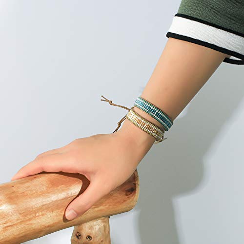 Kanyee Charm Bracelet Natural Beaded Bracelet Handmade Leather Handwoven Wrap Bracelet Cuff Adjustable Friendship Bracelets For Women #TOP6