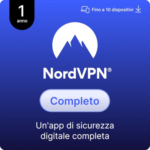 NordVPN Completo, 1 Anno, 10 Dispositivi, Sicurezza Digitale Completa, Codice Digitale