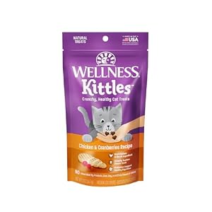 Wellness Kittles Crunchy Cat Treats, All Lifestages, Kitten to Senior, Natural, Grain Free, Chicken and Cranberry Flavor, 2 oz Bag