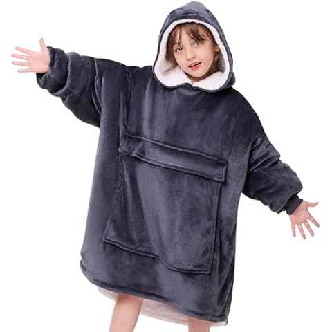 yescool Kids' Wearable Blanket Sweatshirt with Sherpa Cover