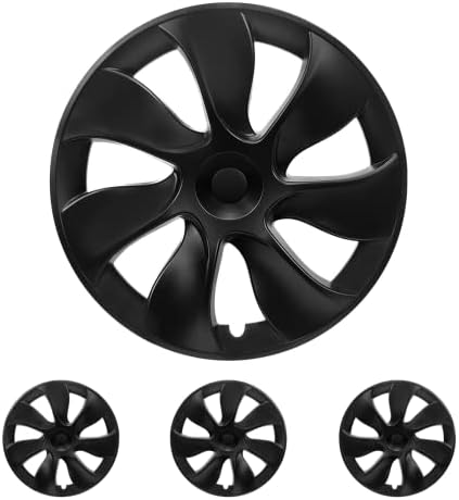 KAVANIC Wheel Cover Hubcap 19 Inch Matte Black Support Logo Symmetry Design (4 PCS) Blade Style 2020-2023 Fits Tesla Model Y Gemini Wheel Cover Replacement