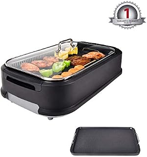YOURLITE Electric Smokeless Grill with Tempered Glass Lid, Indoor BBQ Grilling and Searing