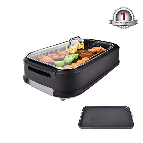 YOURLITE Electric Smokeless Grill with Tempered Glass Lid, Indoor BBQ Grilling and Searing