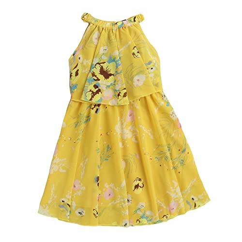 Image of Hopscotch Girl Polyester Blend Floral Print Casual Dress in Yellow Color