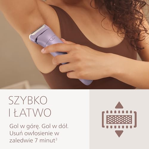 Philips Golarka damska serii 8000 – bezprzewodowa, elektryczna golarka do użytku na mokro i sucho, system trzech ostrzy, elastyczna głowica goląca, do nóg, ciała i okolic bikini, model BRL149/00