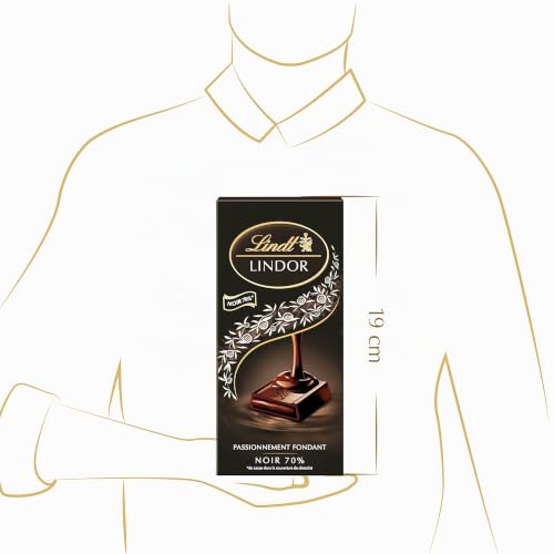 Lindt - Tablette LINDOR - Chocolat Noir 70% Cacao - Cœur Fondant, 145g