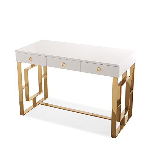 Tov Furniture Audrey Collection Lacquer, 3 Drawer Desk, White #TOP1