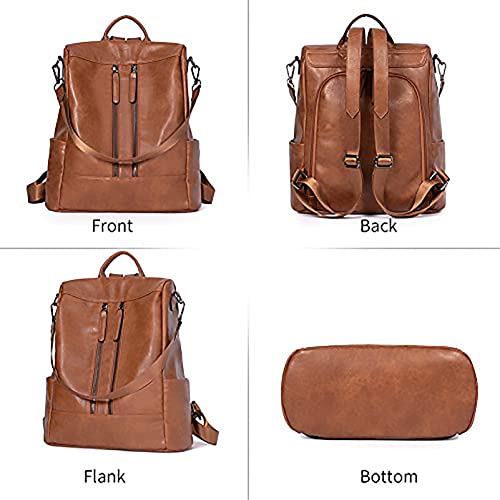 Bromen Women Backpack Purse Leather Anti-Theft Travel Backpack Fashion Shoulder Handbag Brown #TOP5