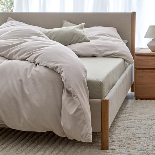 URBANARA Melloa Flanell-Spannbettlaken 90 x 200cm I 50% Tencel Lyocell & 50% Baumwolle Made in Portugal I Oeko Tex Standard 100 Weich & Kuschelig Steghöhe 28 cm I Warmes Leintuch I Hellgrün