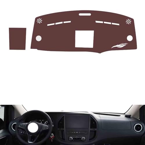 Anti-Slip Sun-Proof Dashboard Cover Compatible with Mercedes Vito 2016-2023, Premium Leather (Brown)