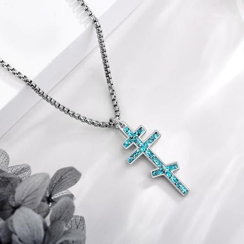 Turquoise Eastern Orthodox Cross Necklace Sterling Silver Christain Greek Eastern Orthodox Jewelry Gift for Men by HUKKUN - Used condition - Image 3