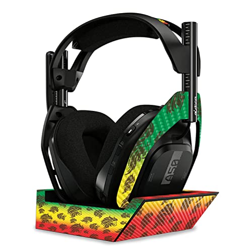 Image of MightySkins Carbon Fiber Skin Compatible with Astro A50 Wireless Headphones + Base Station (Gen 4) - Rasta Lion | Protective, Durable Textured Carbon Fiber Finish | Easy to Apply | Made in The USA