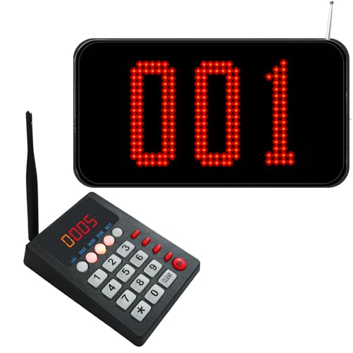 CYSSJF Number Waiting System Wireless Queue Calling System with 3-Digit LED Digital Display and Call Keypad Long Range for Restaurant Clinic Bank Fast Food Shop