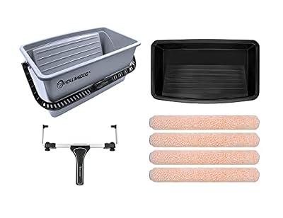 ROLLINGDOG 7PC 18 Inch Paint Roller Kit- 18 Inch Paint Roller Tray,Paint Bucket with Lid,3/8" Microfiber Roller Covers (Pack of 4)