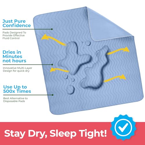 Image of 6 Pack Waterproof Reusable Heavy Absorbency Incontinence Bed Pads 34 inchx36 inch | Utopia Bedding Washable Underpads, Chuck Pads for Adults, Kids, Elderly and Pets, Bedwetting Pads for Sofa and Couch, Blue