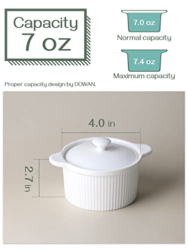 Dowan Ramekins With Lids 7 Oz Oven Safe, Porcelain White Ramekins With Handles For Creme Brulee, Souffle Dish, Soup, Ramekins Set With Cover For Baking, Set Of 4, White #TOP1