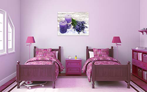 Canvas Wall Art For Bathroom Purple Candles And Lavender Flower Painting Pictures Print On Canvas Prints Ready To Hang Wall Decor For Living Room Bedroom Decoration Modern Home Decor Artwork #TOP2