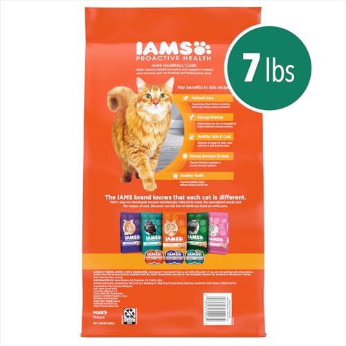 IAMS Proactive Health Adult Hairball Care Dry Cat Food with Chicken and Salmon, 7 lb. Bag