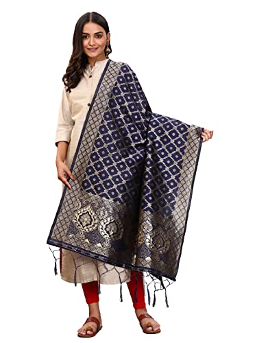 Fabcartz Woman's Woven Banarasi silk Dupatta Scarf Shawl Wrap (Nevyblue2)
