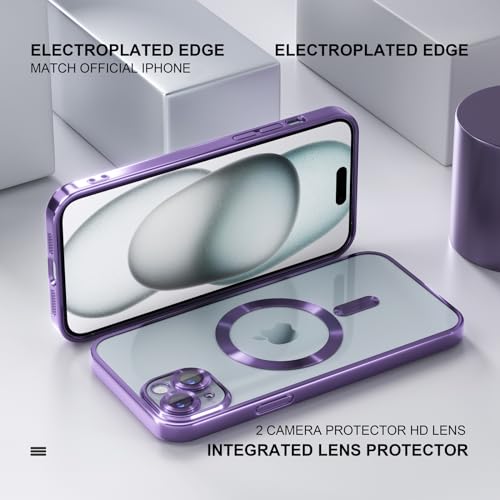 Image of Misea Magnetic for iPhone 15 Plus Case Compatible with MagSafe | [Never Yellowing] [Military Drop Protection] Full Camera Lens Protector Plating Soft Clear Phone Case for Women, Deep Purple