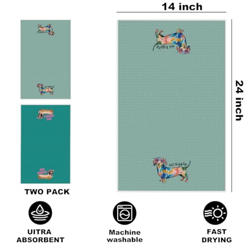 Image of Hanamiya Na 2 Pcs Funny Dachshund Kitchen Towels 24x14 Inch, Dachshund Gifts Reusable Dish Towels for Kitchen Decor, Waffle Weave Absorbent Tea Towel, Cute Weiner Dog Gifts for Women Mom Friend