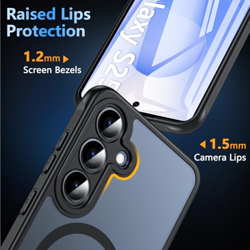 Image of OWKEY for Samsung S25 Case, Compatible with MagSafe with Screen Protector, Magnetic Case for Samsung Galaxy S25 5G, Translucent Matte Back Shockproof Phone Cover (Black)