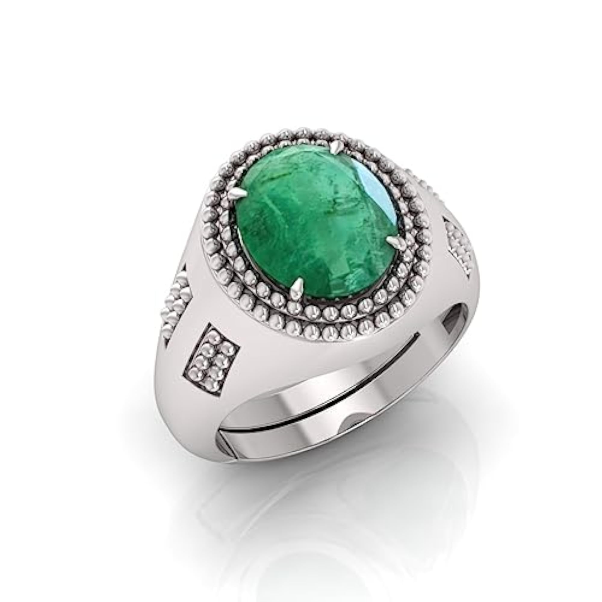6.25 Ratti Natural Panna Emerald Adjustable Silver Ring, Certified