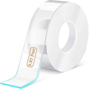 AMAZON - Bekhic Double Sided Tape Heavy Duty, 3.3FT 9.85FT 16.5FT Extra Large Nano Double Sided Adhesive Tape, Clear & Tough, Picture Hanging Strips Adhesive Poster Decor Carpet Tape (9.85 Feet)