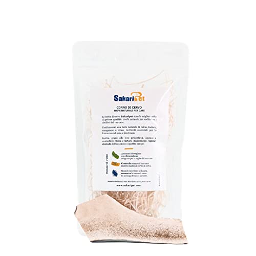 SAKARIPET | Corno di Cervo Sezionato, Masticativi per Cani, Osso di Cervo per Cuccioli e Cani Anziani, 100% Naturale, Cruelty Free, Regalo Gioco per Cane, Taglia XL (171-230 g)
