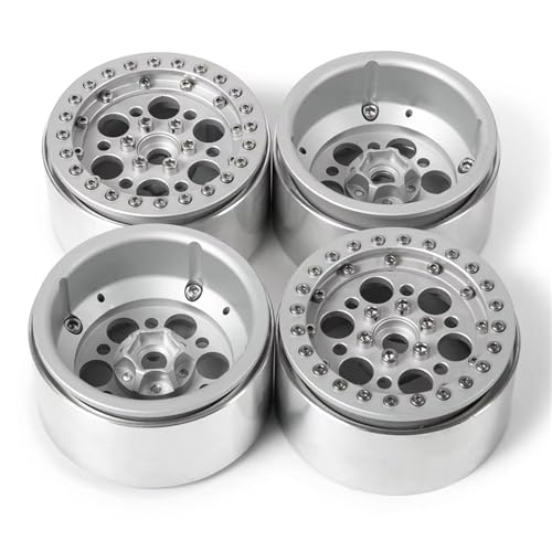 Compatible With Wraith 90018 1/10 RC クローラー カーパーツ 2.2 インチ RC ホイール リム 35mm 延長 合金 金属 ビードロック ホイール ハブ RCアップグレードスペアパーツ(Silver,4pcs)