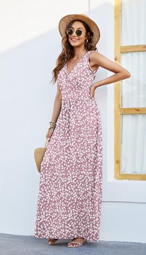 Image of AUSELILY Maxi Dresses for Women Summer Casual Sleeveless V Neck Wrap Dress | Sleeveless Long maxi dress with wrap V neck & side pockets, for formal cocktail, beach & casual daily wear